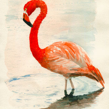 绘画 标题为“Flamingo” 由Julien Cachemaille, 原创艺术品, 水彩