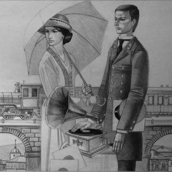 Drawing titled "The old tango" by Andrey Simakov, Original Artwork, Ink