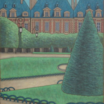 Peinture intitulée "Place des Vosges" par Daïki Nishio, Œuvre d'art originale, Huile