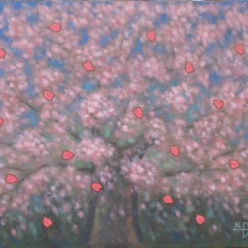 Peinture intitulée "Pétales de cerisier" par Daïki Nishio, Œuvre d'art originale, Huile