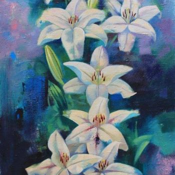 Painting titled "Lilies" by Andrey Simakov, Original Artwork, Oil