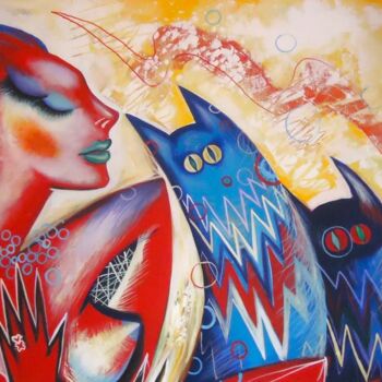Pintura titulada "tower-cats.jpg" por Kaola Oty, Obra de arte original