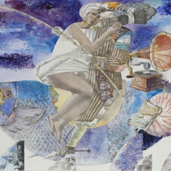 Schilderij getiteld "Night walk" door Andrey Simakov, Origineel Kunstwerk, Aquarel