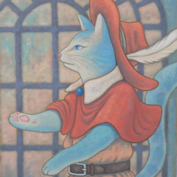 Peinture intitulée "Le chat botté" par Daïki Nishio, Œuvre d'art originale, Huile