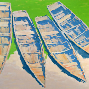 Painting titled "4 old boats" by Rogin Viacheslav (Bashlyk), Original Artwork, Oil