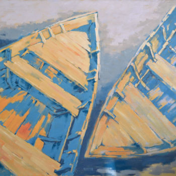 Painting titled "Two old boats" by Rogin Viacheslav (Bashlyk), Original Artwork, Oil