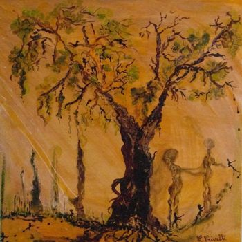 Peinture intitulée "40x40x2 Arbre noir…" par Cécilia Crivelli, Œuvre d'art originale, Acrylique