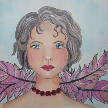 Pintura intitulada "angel feather" por Ellen Hendrikx, Obras de arte originais, Aquarela