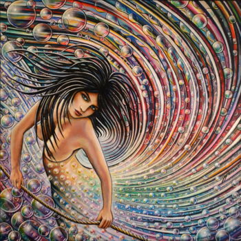 Painting titled ""Sirène-tourbillonn…" by Jean-Jacques Briquet, Original Artwork, Acrylic Mounted on Wood Stretcher frame