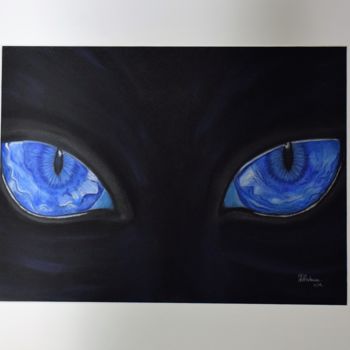 Disegno intitolato "Regard de chat dans…" da Patricia Neveux, Opera d'arte originale, Pastello