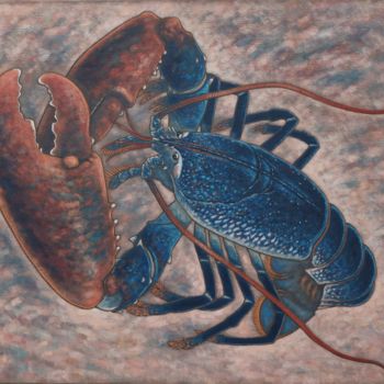 Peinture intitulée "Homard bleu" par Daïki Nishio, Œuvre d'art originale, Huile