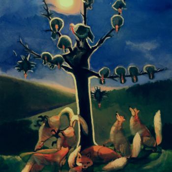 제목이 "N°997  Le Renard et…"인 미술작품 R. Cavalié로, 원작, 다른 나무 들것 프레임에 장착됨