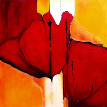 Peinture intitulée "" Rêverie en rouge "" par Jeanne Le Guen, Œuvre d'art originale, Acrylique Monté sur Châssis en bois