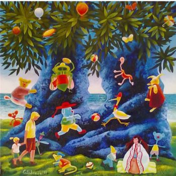 Pittura intitolato "albero blu" da Antonio Calabrese, Opera d'arte originale, Acrilico