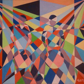 Peinture intitulée "joueurs de gwo-ka" par Charles Corbin, Œuvre d'art originale