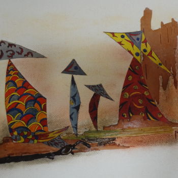 Collages intitulée "Contrée" par Martine Capdeville-Lacomme, Œuvre d'art originale