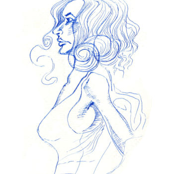 Dessin intitulée "Blue Sketch #1" par Journeymandesigns, Œuvre d'art originale, Stylo à bille