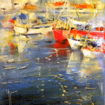 Schilderij getiteld "reflets port des sa…" door Yveline Javer, Origineel Kunstwerk, Olie