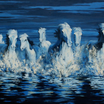 Pittura intitolato "Ghost Pony Crossing" da Ritch Gaiti, Opera d'arte originale, Olio Montato su Telaio per barella in legno