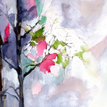 Painting titled "View Out my Kitchen…" by Janel Bragg, Original Artwork, Watercolor