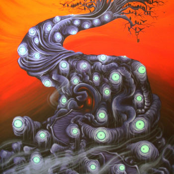 Painting titled "Sur un arbre perché…" by Renaud Bourdon, Original Artwork, Oil