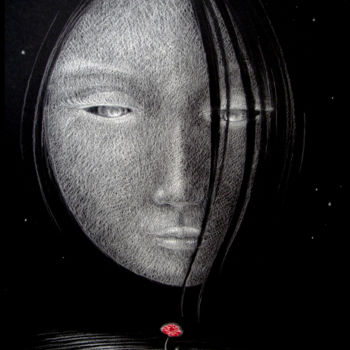 Drawing titled "Lune gibbeuse" by Renaud Bourdon, Original Artwork, Chalk