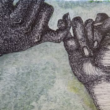 Painting titled "Linked" by Elke Matthaeus, Original Artwork, Ink