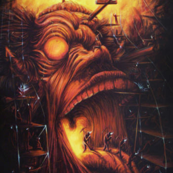 Painting titled "chantier nocturne" by Renaud Bourdon, Original Artwork, Acrylic