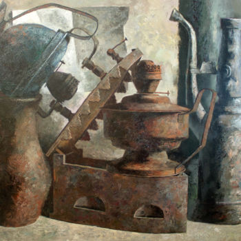 Schilderij getiteld "Old items" door Andrey Simakov, Origineel Kunstwerk, Olie