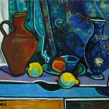 Peinture intitulée "Bodegón en azul de…" par Patrick Lukas, Œuvre d'art originale, Huile