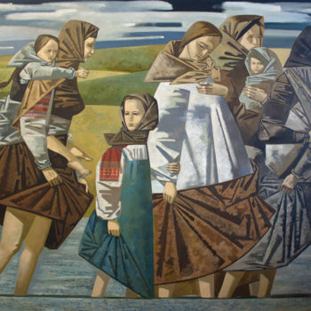 Ζωγραφική με τίτλο "Crossing the river" από Andrey Simakov, Αυθεντικά έργα τέχνης, Λάδι