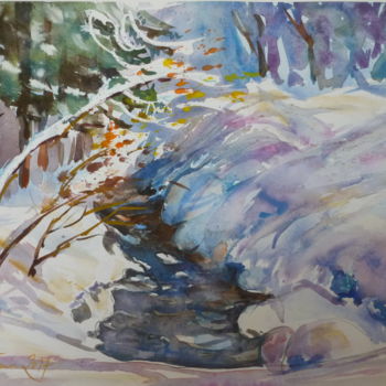 Peinture intitulée "NEIGE EN FORET 1" par Pierre Feyeux, Œuvre d'art originale, Aquarelle