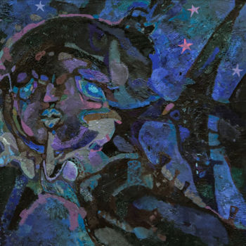 Painting titled "Night flight" by Arman Bai, Original Artwork, Oil