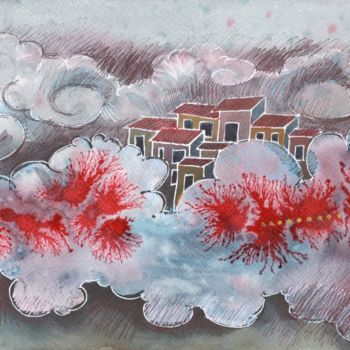 Painting titled "2016 paysage 25 jan…" by Delphine Mabed, Original Artwork, Watercolor