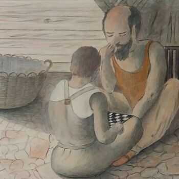 Peinture intitulée "Le maître et l'élév…" par Charles Corbin, Œuvre d'art originale, Aquarelle
