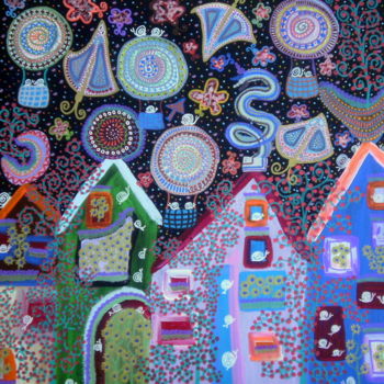 Painting titled "A la campagne avec…" by Chrystelle Ragot, Original Artwork, Acrylic Mounted on Wood Stretcher frame