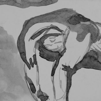 Drawing titled "Nu penché" by Isabelle Langlois, Original Artwork, Ink