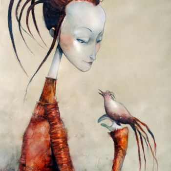 Painting titled "domadora de aves" by Cesar Ayllón, Original Artwork