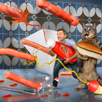 Digitale Kunst getiteld "Hot-dog commando" door Pierre Duquoc, Origineel Kunstwerk, Foto Montage