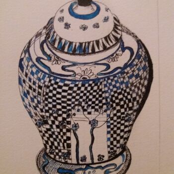 Peinture intitulée "Pot d'apothicaire" par Charles Corbin, Œuvre d'art originale, Encre