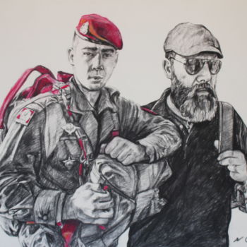 Tekening getiteld "Militaire" door Nathalia Chipilova, Origineel Kunstwerk, Houtskool