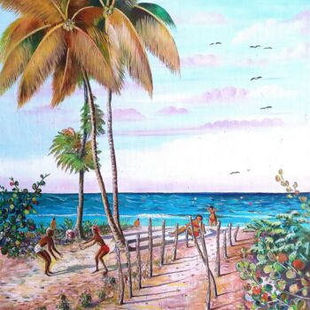 Peinture intitulée "La plage du soufleur" par Charles Corbin, Œuvre d'art originale, Huile Monté sur Châssis en bois
