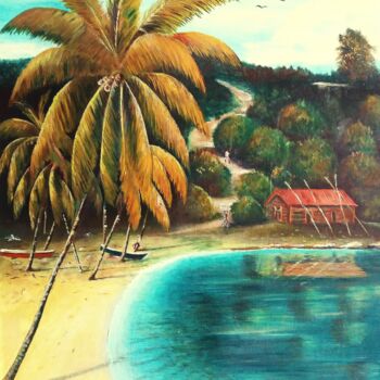 Peinture intitulée "L'anse des pécheurs" par Charles Corbin, Œuvre d'art originale, Huile