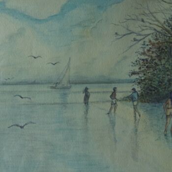 Peinture intitulée "Coucher de soleil" par Charles Corbin, Œuvre d'art originale, Aquarelle