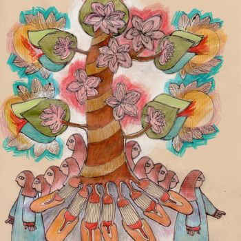 Zeichnungen mit dem Titel "Arbre sacré N°3. 23…" von Delphine Mabed, Original-Kunstwerk