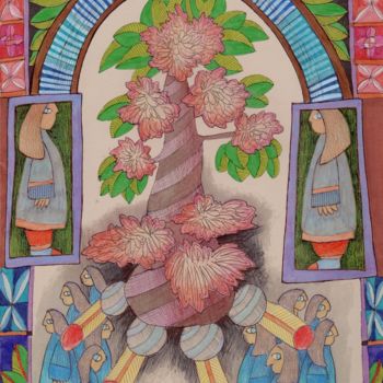 Σχέδιο με τίτλο "Arbre sacré N°4 25…" από Delphine Mabed, Αυθεντικά έργα τέχνης