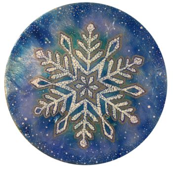 Malerei mit dem Titel "Etoile de neige" von Mona Bessaa, Original-Kunstwerk, Emaille