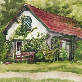 「vignoux sur barenge…」というタイトルの絵画 Delphine Mabedによって, オリジナルのアートワーク, 水彩画
