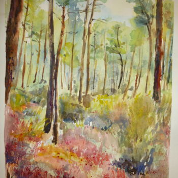 Painting titled "Champ de bruyères d…" by Pierre Feyeux, Original Artwork, Watercolor