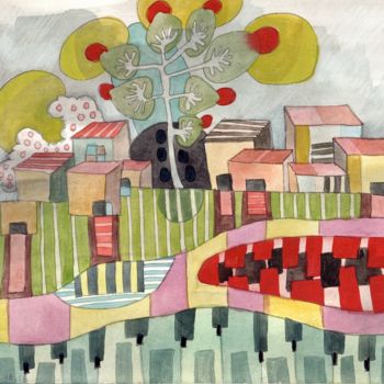제목이 "Le Hameau.jpeg"인 미술작품 Delphine Mabed로, 원작, 수채화